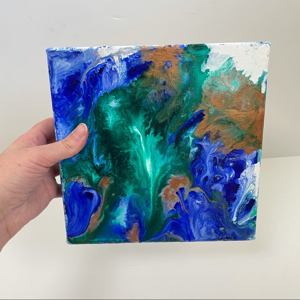 Original Acrylic Abstract Artwork 8”x8” Peacock - Picture 2 of 7